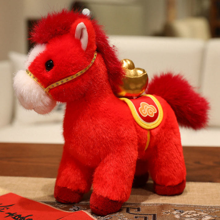 Buddha Stones Year of the Horse Bamboo Dragon Lotus Phoenix Plush Doll Home Decoration - Ingot Horse - 20cm - image 21