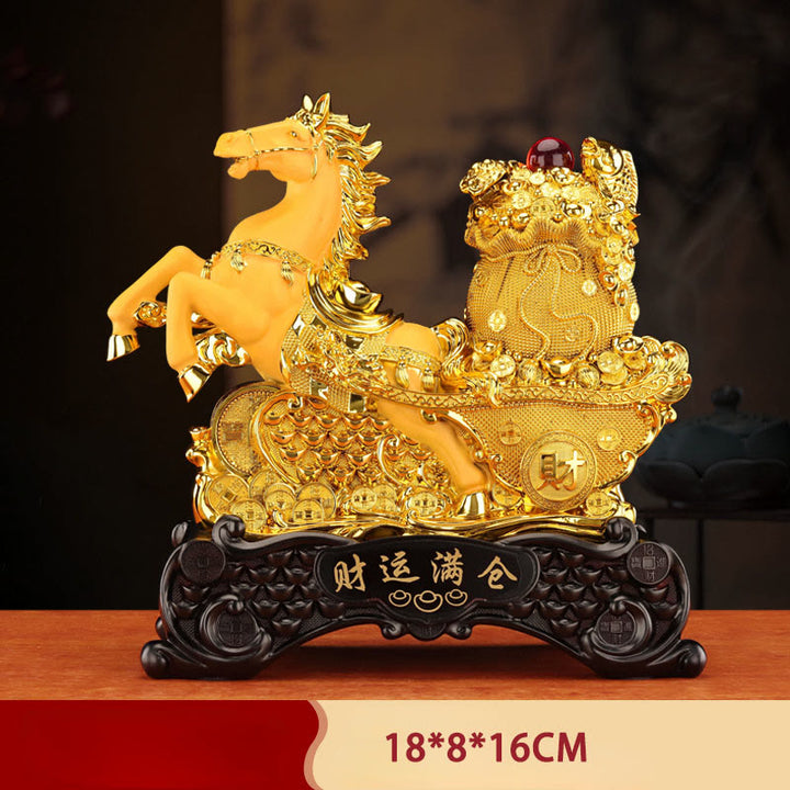 Buddha Stones  "Good Fortune" Year of the Horse Treasure Bowl Ingots Wealth Resin Home Decoration - Horse Money Bag 18*8*16cm - image 13