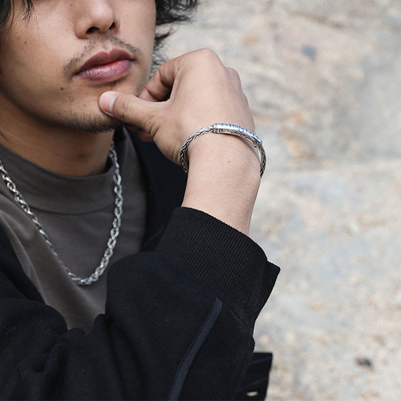 Buddha Stones Tibet Om Mani Padme Hum Engraved Focus Cuff Bracelet Bangle - image 8