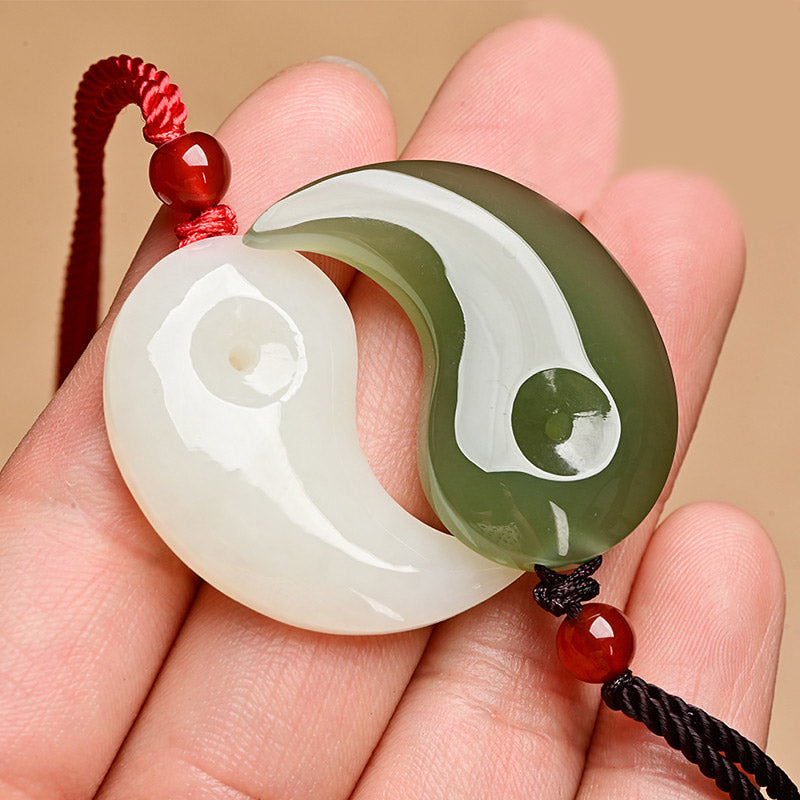 Yin Yang White Jade Cyan Jade Protection Blessing Necklace String Pendant - image 1