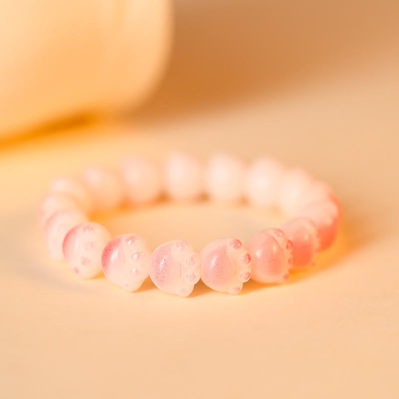 Buddha Stones Natural Bodhi Seed Lovely Paw Lucky Cat Paw Peace Bracelet - Light Pink - image 13