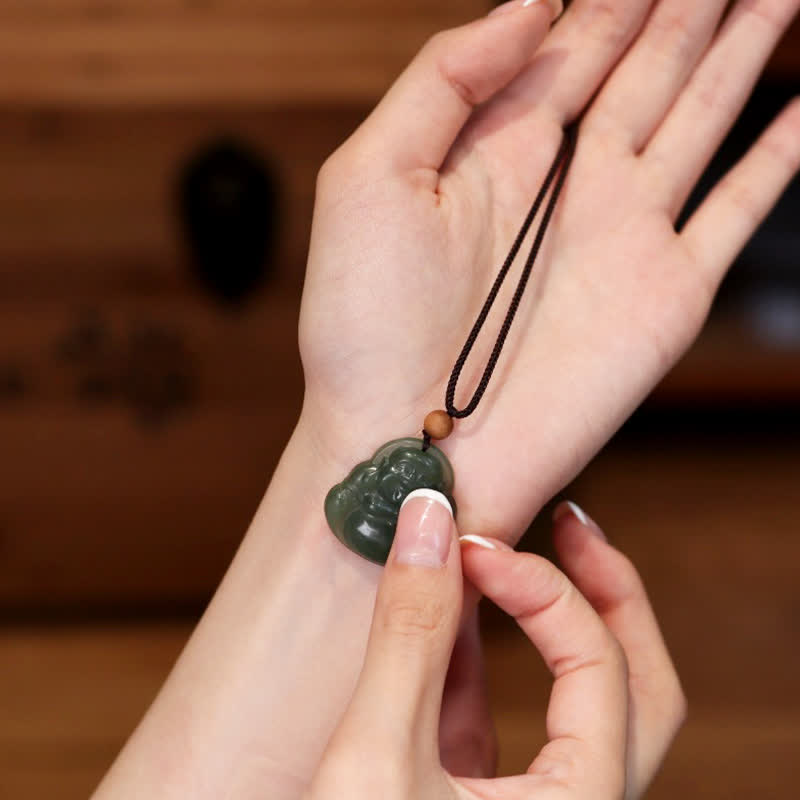 Laughing Buddha Hetian Jade Healing Calm Necklace String Pendant - image 3