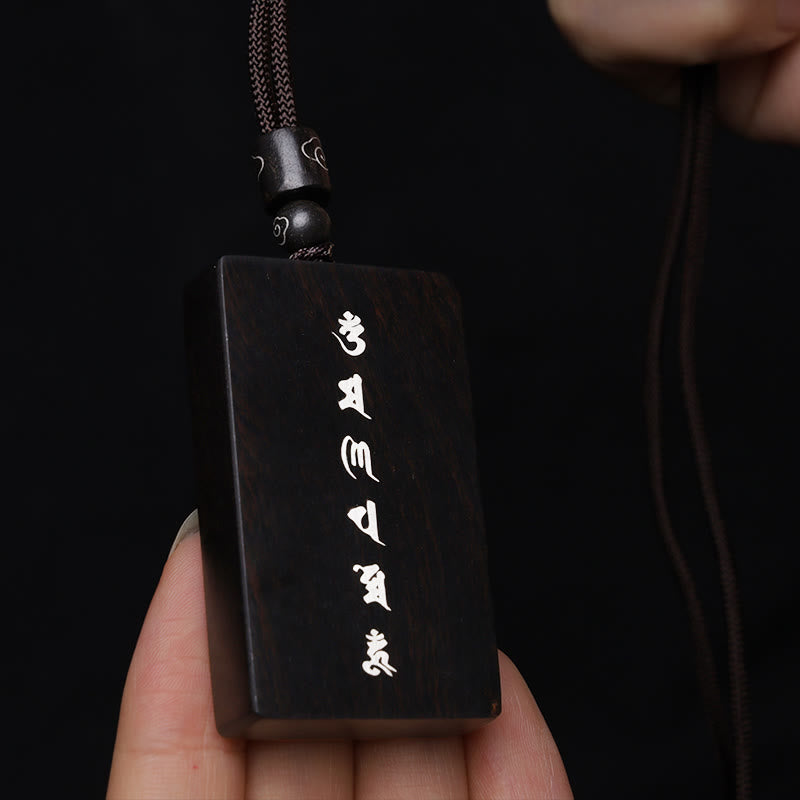 Buddha Stones 999 Sterling Silver Small Leaf Red Sandalwood Ebony Wood Om Mani Padme Hum Inlaid Protection Necklace Pendant - image 13