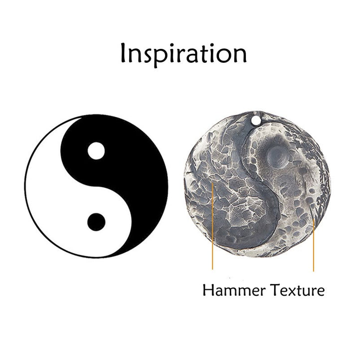 Buddha Stones 990 Sterling Silver Yin Yang Hammer Texture Harmony Necklace Pendant - image 12