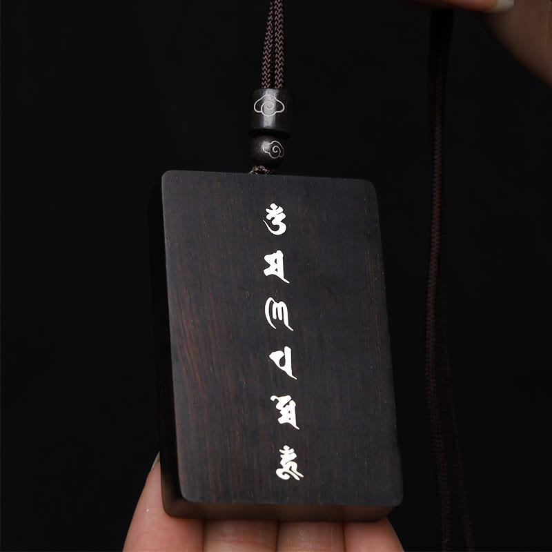 Buddha Stones 999 Sterling Silver Small Leaf Red Sandalwood Ebony Wood Om Mani Padme Hum Inlaid Protection Necklace Pendant - image 18