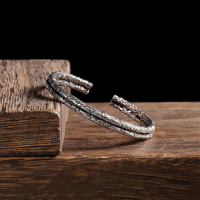 Flower Dragon Pattern Engraved Balance Cuff Bracelet Bangle - Flower Dragon Pattern - image 1