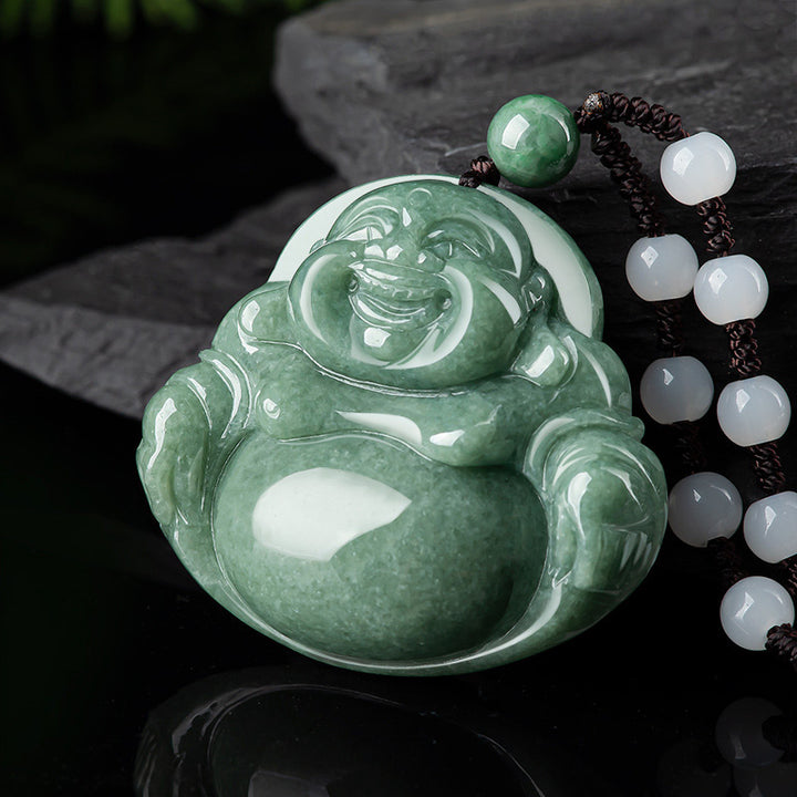 Laughing Buddha Cyan Jade Harmony Necklace String Bead Pendant - image 5