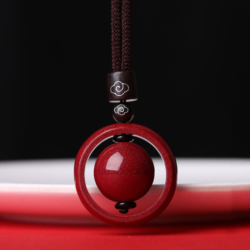 Buddha Stones Cinnabar Om Mani Padme Hum PiXiu Blessing Lucky Bead Necklace Pendant - Auspicious Clouds - Brown Rope - image 24