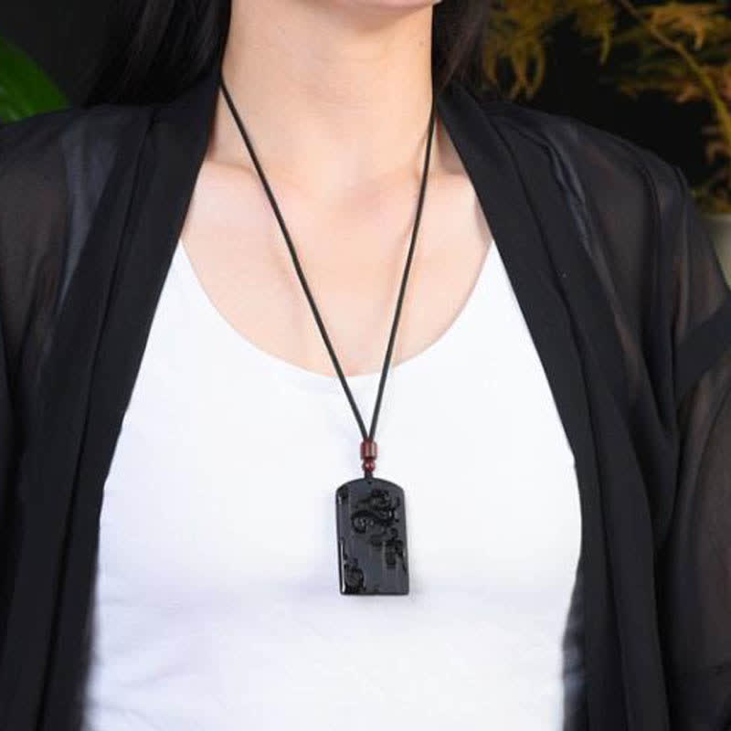 Black Obsidian Dragon Phoenix Success Necklace Pendant - image 3