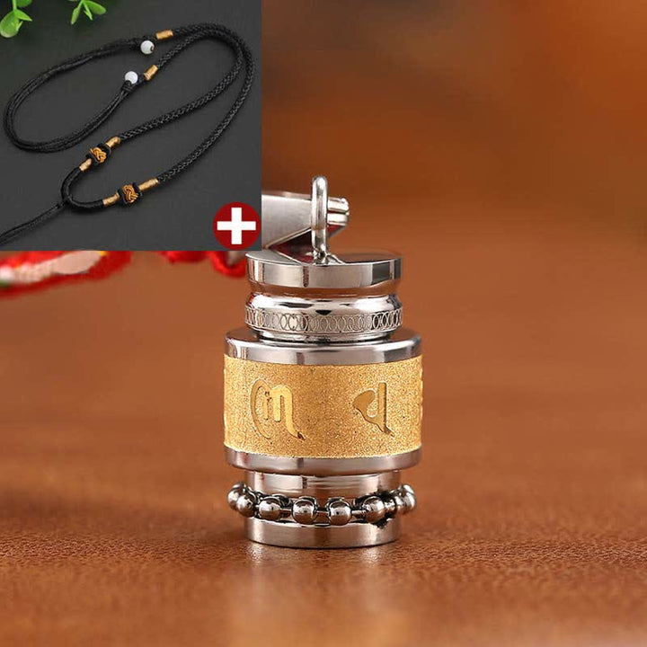 Buddha Stones Tibet Om Mani Padme Hum Shurangama Mantra Titanium Steel Wisdom Amulet Necklace Pendant - 1.2cm*1.8cm - Gold - Black String - image 8