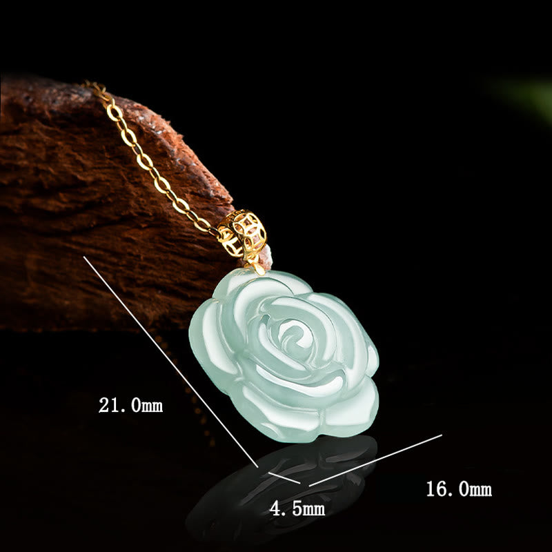 Buddha Stones 18K Gold Buckle 925 Sterling Silver Chain Natural Jade Rose Luck Necklace Pendant - image 8