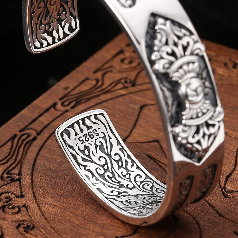 925 Sterling Silver Vajra Dorje Engraved Spiritual Power Bracelet Bangle - image 6