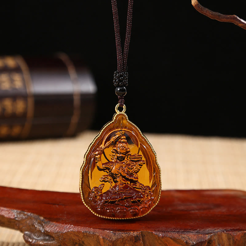 Tibetan Buddha Liuli Crystal Serenity Necklace Pendant - Orange Buddha - image 11