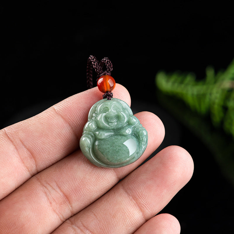 Buddha Stones Laughing Buddha Cyan Jade Success Necklace String Pendant - image 7