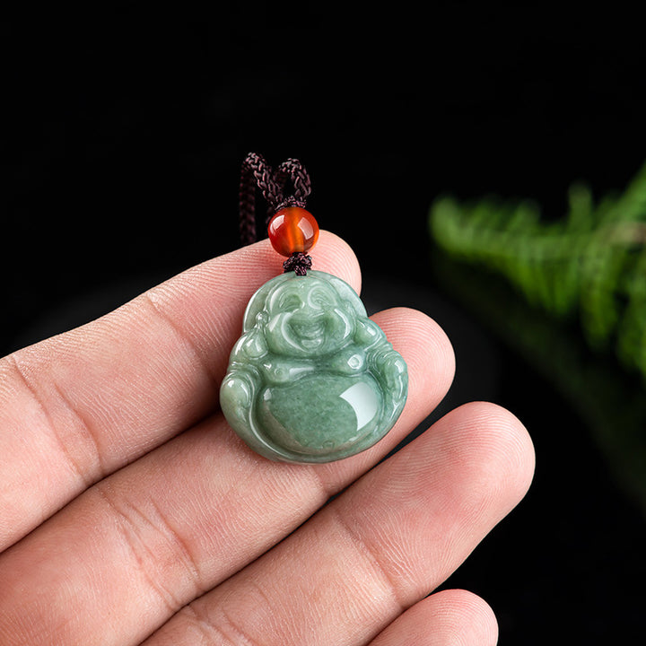 Buddha Stones Laughing Buddha Cyan Jade Success Necklace String Pendant - image 7