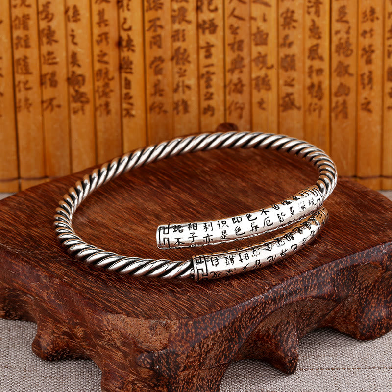 Buddha Stones Retro Heart Sutra Twisted Design Pattern Balance Bracelet Bangle - Heart Sutra - image 1