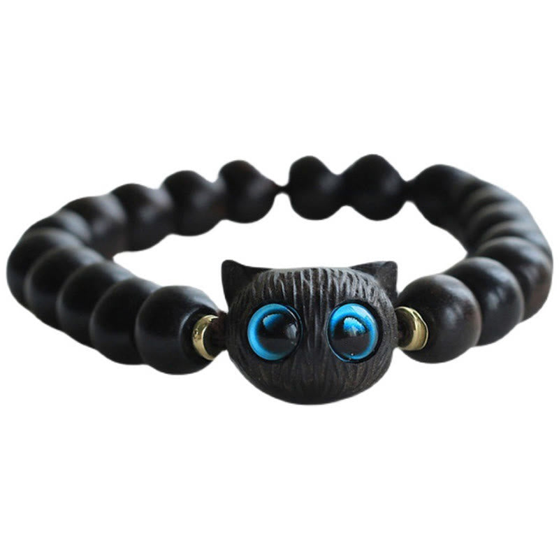 Buddha Stones Ebony Wood Green Sandalwood Cute Cat Peace Bracelet - image 3