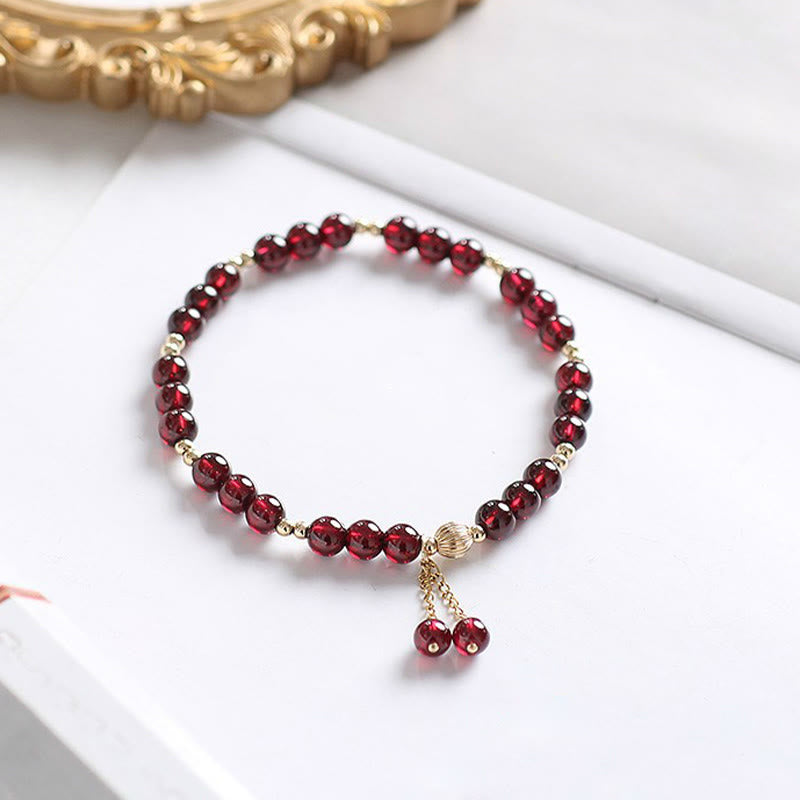 Buddha Stones 14K Gold Plated Alloy Natural Garnet Calm Bracelet - image 1
