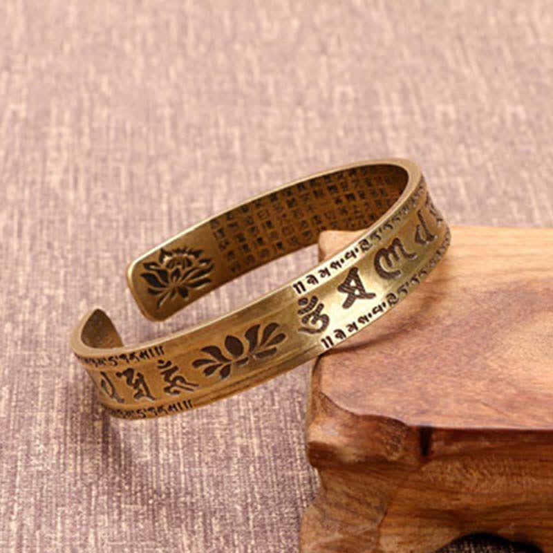 Buddha Stones 2Pcs Om Mani Padme Hum Dragon Phoenix Copper Leather Peace Cuff Bracelet Bangle - image 9