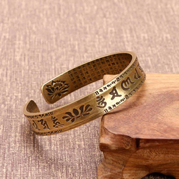 Buddha Stones 2Pcs Om Mani Padme Hum Dragon Phoenix Copper Leather Peace Cuff Bracelet Bangle - image 9
