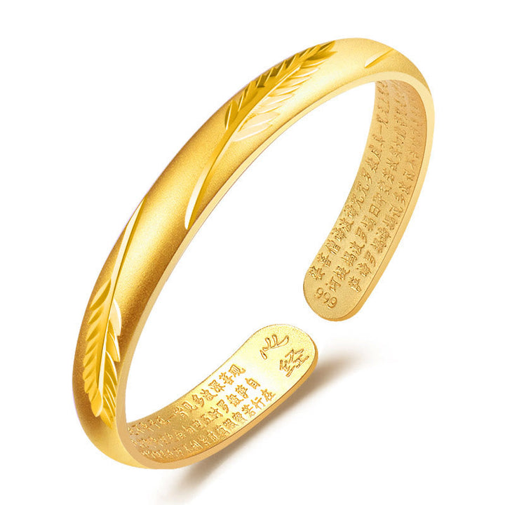 Buddha Stones Feather Heart Sutra Engraved Pattern Wealth Copper Cuff Bracelet Bangle - image 5