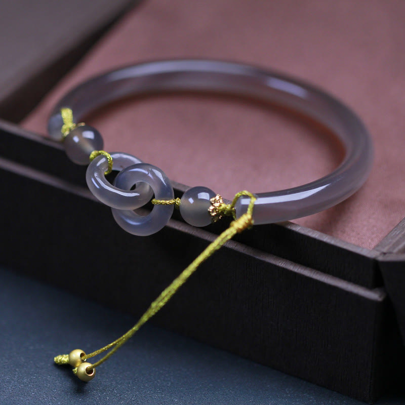 Buddha Stones Natural Gray Agate Double Peace Buckle Balance Bracelet Bangle - image 4