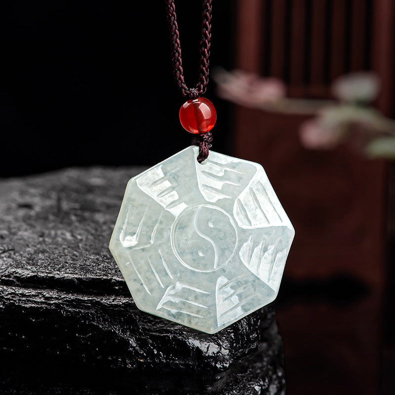 Natural Jade Bagua Yin Yang Luck Necklace Pendant - Jade (Prosperity ♥ Abundance) - image 1