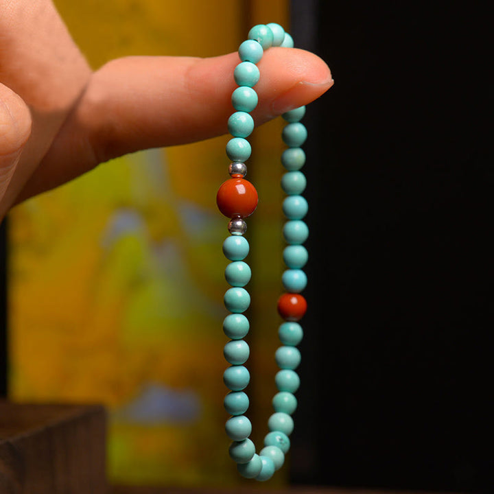 Buddha Stones Turquoise Red Agate Bead Protection Bracelet - image 2