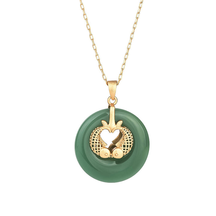 Buddha Stones Cyan Jade Koi Fish Luck Necklace Pendant - image 5