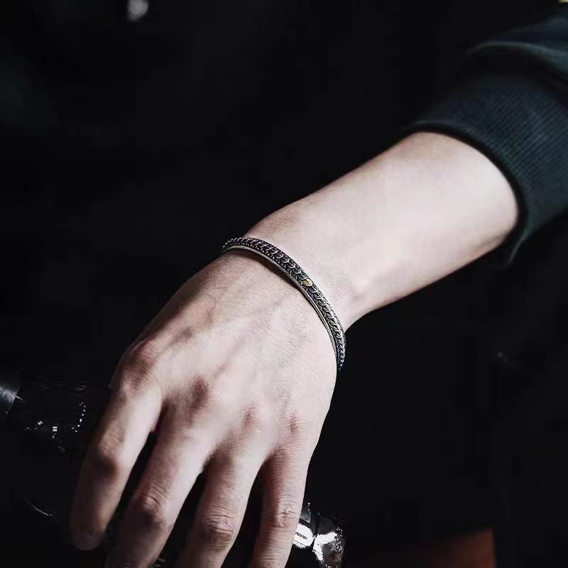 Buddha Stones Vintage Dragon Scales Pattern Luck Wealth Cuff Bracelet Bangle - image 4