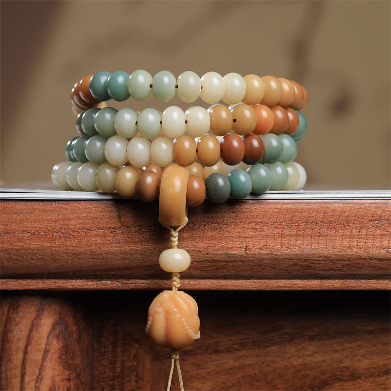 Buddha Stones 108 Mala Beads Gradient Bodhi Seed Buddha Hand Engraved Peace Bracelet - Bodhi Seed(Wisdom♥Wake Up) - image 1