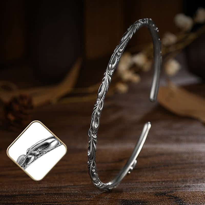 925 Sterling Silver Handmade Vines Engraved Protection Bracelet Bangle - image 9