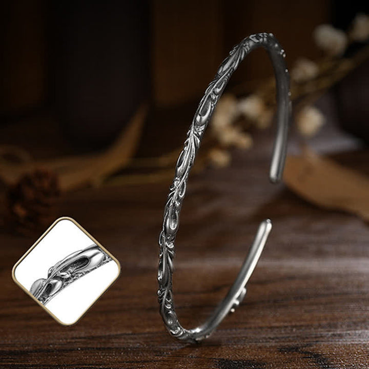 925 Sterling Silver Handmade Vines Engraved Protection Bracelet Bangle - image 9