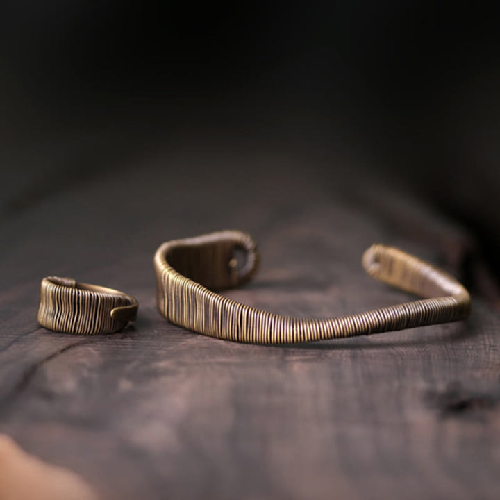 Buddha Stones Simple Design Wrapped Copper Luck Wealth Adjustable Cuff Bracelet - image 13