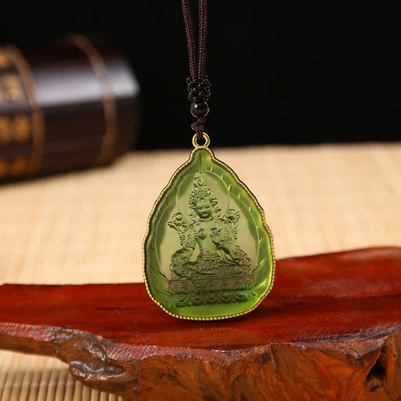 Tibetan Buddha Liuli Crystal Serenity Necklace Pendant - Green Buddha - image 8