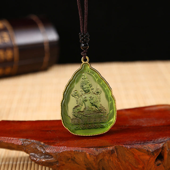Tibetan Buddha Liuli Crystal Serenity Necklace Pendant - Green Buddha - image 8