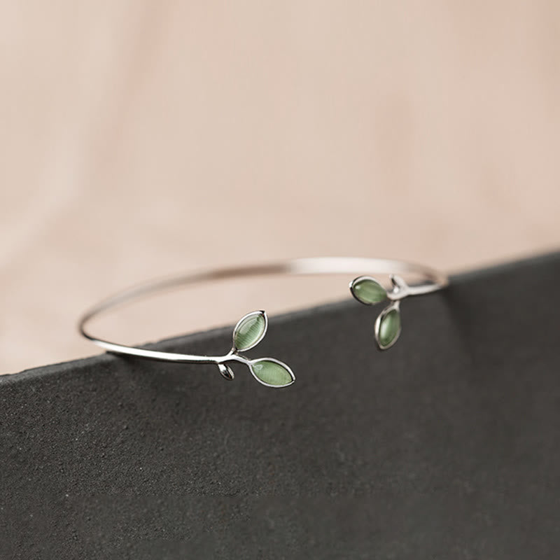 Buddha Stones Leaf Pattern Cat Eye Support Cuff Bracelet Bangle - image 13