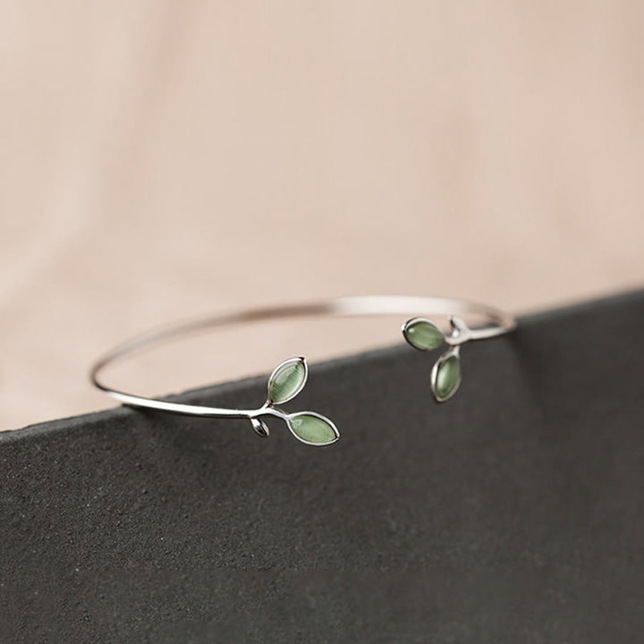 Buddha Stones Leaf Pattern Cat Eye Support Cuff Bracelet Bangle - image 13