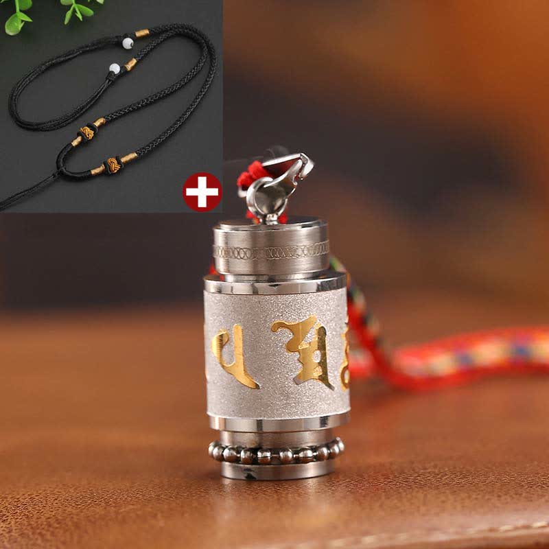 Buddha Stones Tibet Om Mani Padme Hum Shurangama Mantra Titanium Steel Wisdom Amulet Necklace Pendant - 1.4*2.4cm - Silver - Black String - image 30