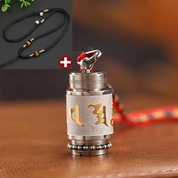 Buddha Stones Tibet Om Mani Padme Hum Shurangama Mantra Titanium Steel Wisdom Amulet Necklace Pendant - 1.4*2.4cm - Silver - Black String - image 30