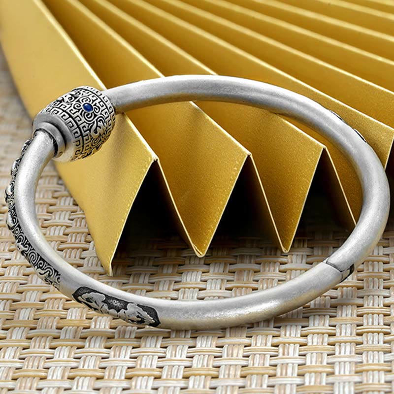 Buddha Stones 990 Sterling Silver Tibetan Auspicious Clouds Om Mani Padme Hum Engraved Creativity Bracelet Bangle - image 9