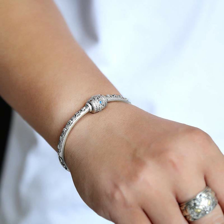 Buddha Stones 990 Sterling Silver Tibetan Auspicious Clouds Om Mani Padme Hum Engraved Creativity Bracelet Bangle - image 10