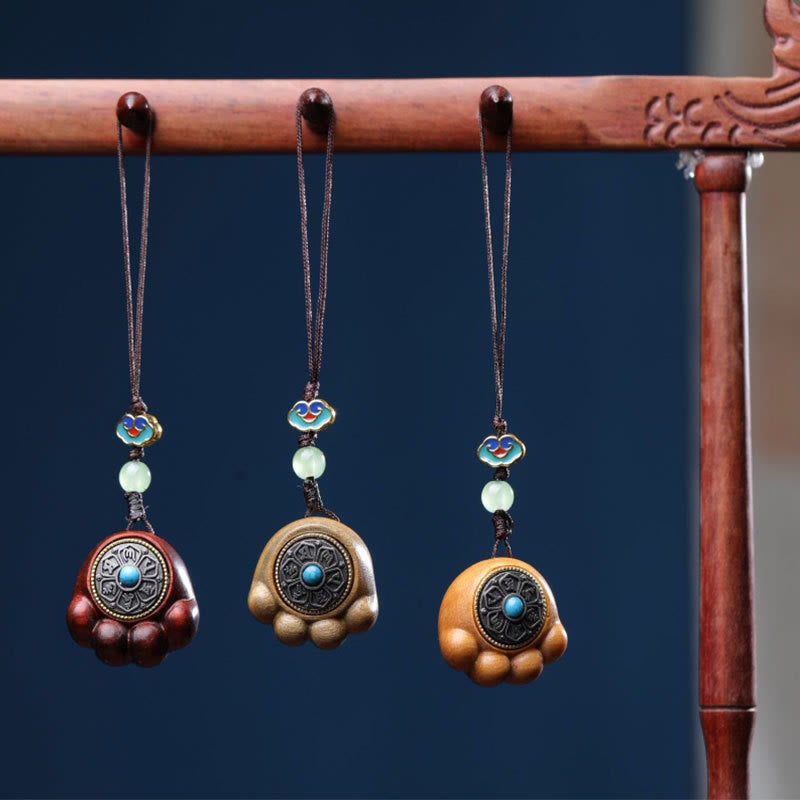 Buddha Stones Sandalwood Small Leaf Red Sandalwood Green Sandalwood Lucky Cat Paw Claw Om Mani Padme Hum Protection Phone Hanging Decoration - image 1