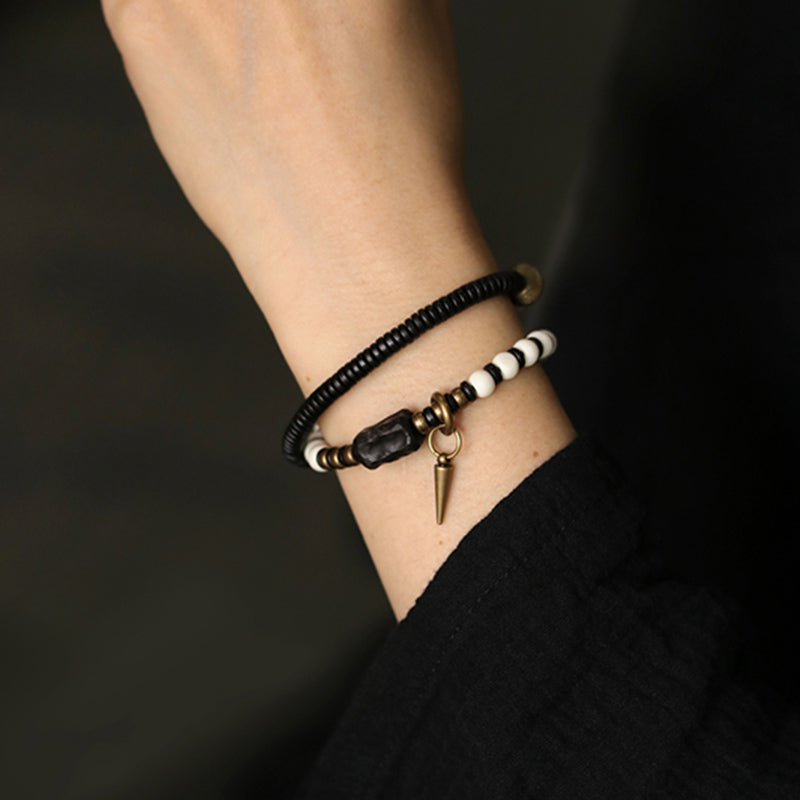Buddha Stones Bone Beads Ebony Wood Copper Strength Couple Bracelet