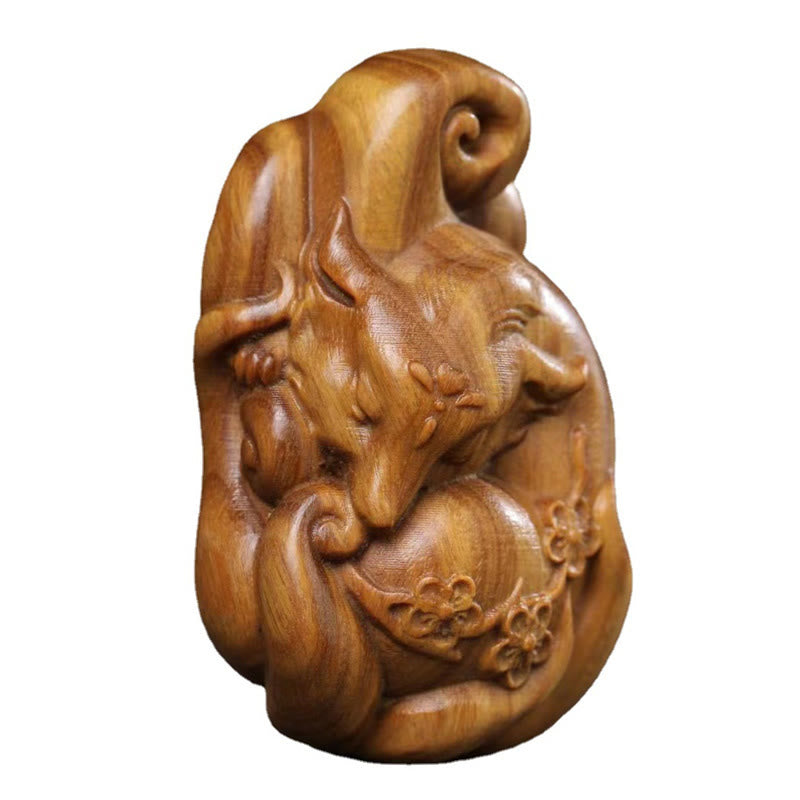 Buddha Stones Mini Nine Tailed Fox Green Sandalwood Peace Decoration Car Hanging Decoration