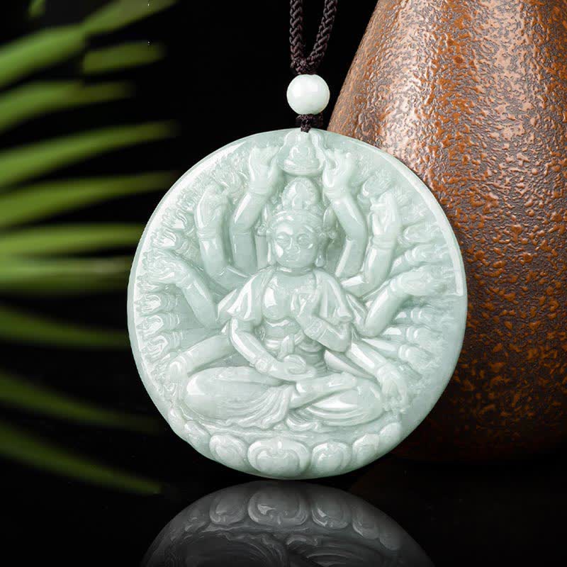 Thousand-Hand Kwan Yin Avalokitesvara Jade Blessing String Necklace Pendant - image 7