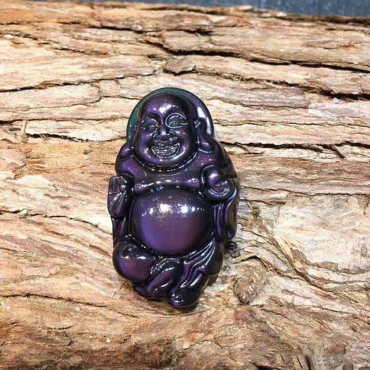 Natural Rainbow Obsidian Laughing Buddha Inner Peace Necklace Pendant - image 10