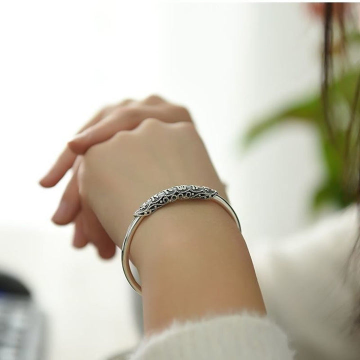 Buddha Stones Om Mani Padme Hum Engraved Peace Cuff Bracelet Bangle - image 5