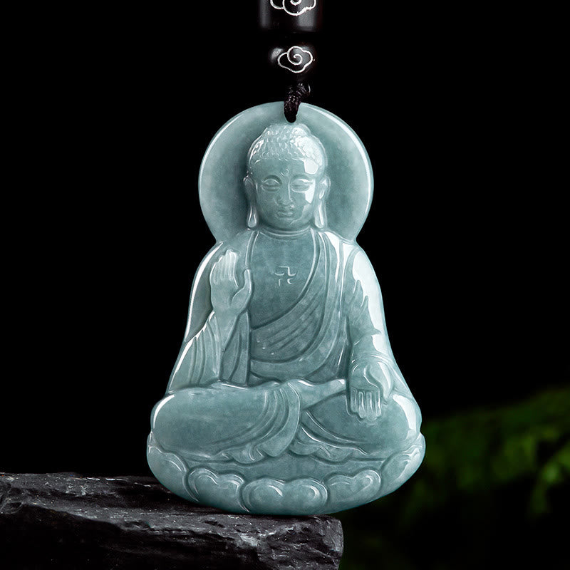 Buddha Stones Amitabha Buddha Natural Jade Lotus Amulet Compassion String Necklace Pendant - Buddha Symbol(Compassion♥Serenity) - image 1
