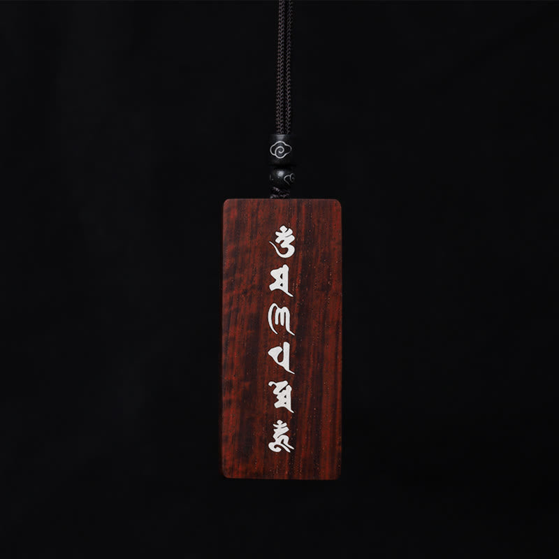 Buddha Stones 999 Sterling Silver Small Leaf Red Sandalwood Ebony Wood Om Mani Padme Hum Inlaid Protection Necklace Pendant - image 7